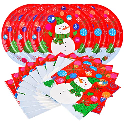 Christmas Snowman Disposable Paper Dinner Plates and Napkins J309382