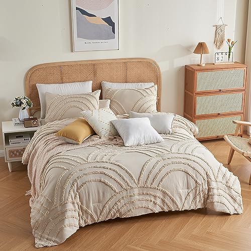 Twin XL Beige Tufted Rainbow Microfiber Comforter Set with 1 Pillowcase T50304