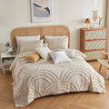 Twin XL Beige Tufted Rainbow Microfiber Comforter Set with 1 Pillowcase T50304