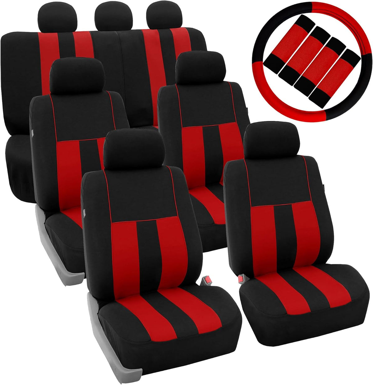Blue Black Striped Car Seat Covers and Steering Wheel Cover Set D428355