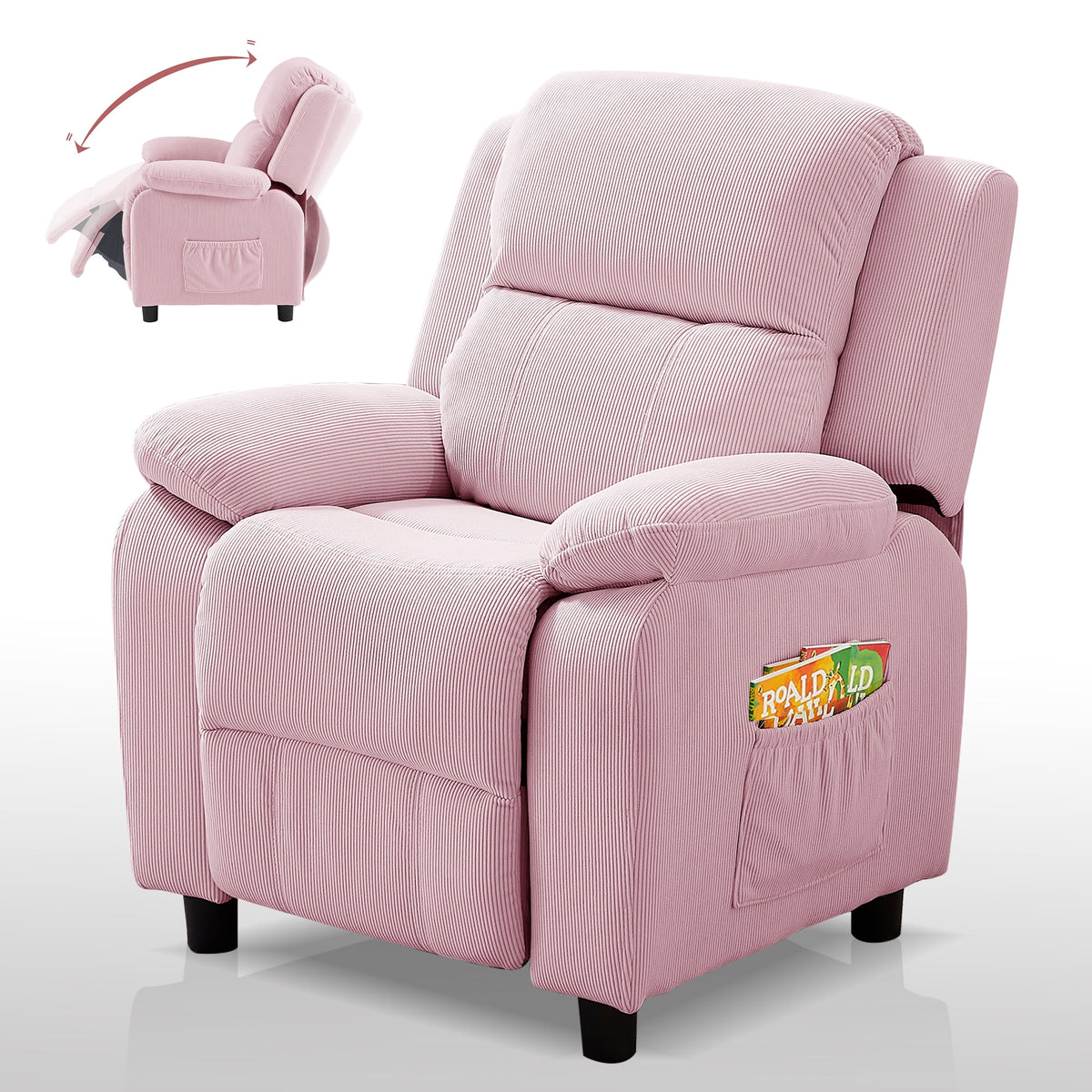 Pink Adjustable Kids Recliner Chair with Footrest A2772