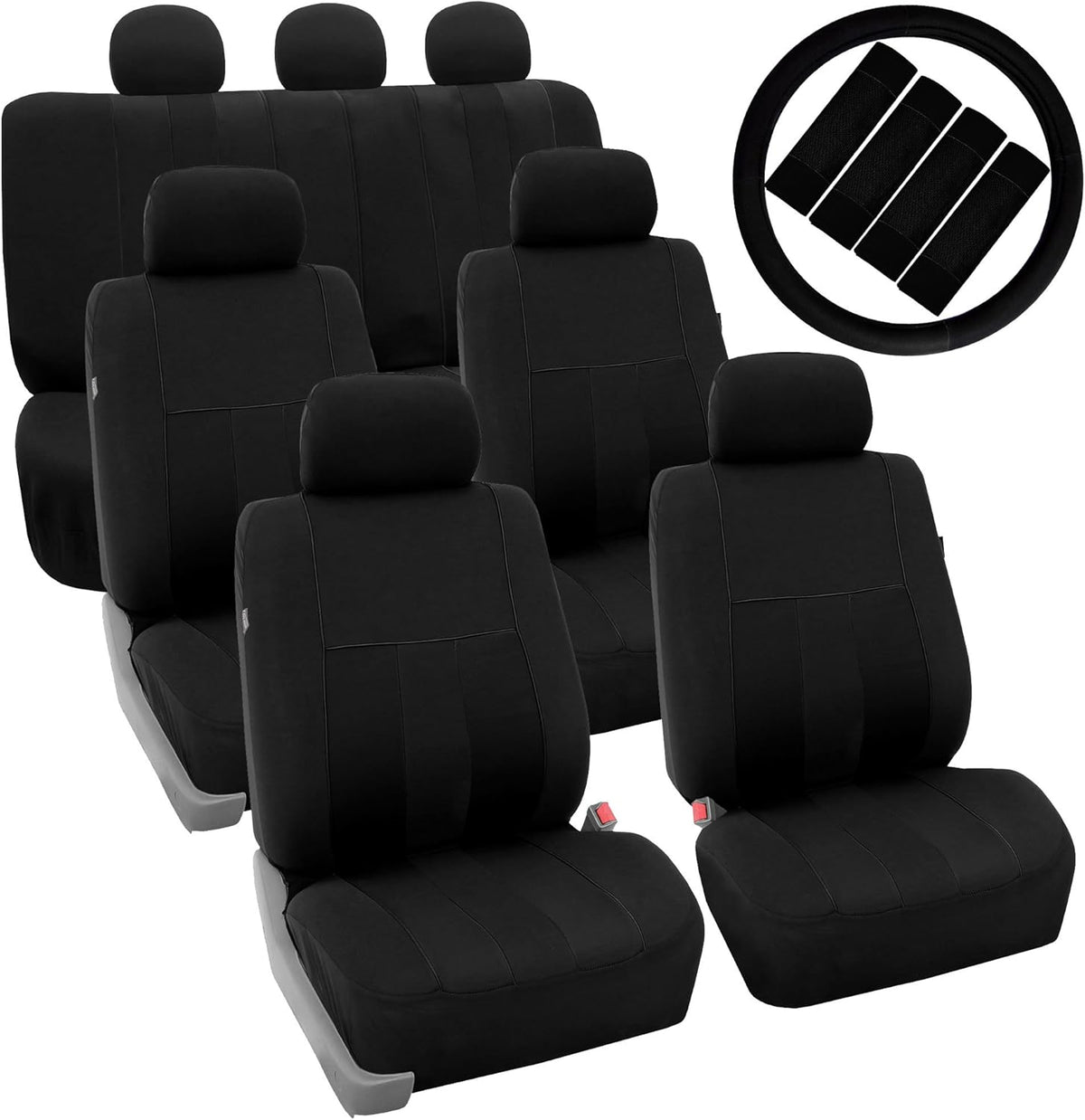 Blue Black Striped Car Seat Covers and Steering Wheel Cover Set D428355