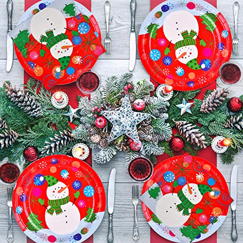 Christmas Snowman Disposable Paper Dinner Plates and Napkins J309382