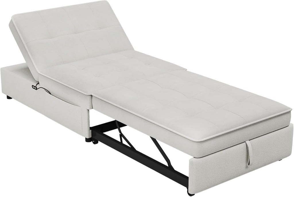 White 4-in-1 Folding Ottoman Bed with Storage Pocket and USB Port K2033