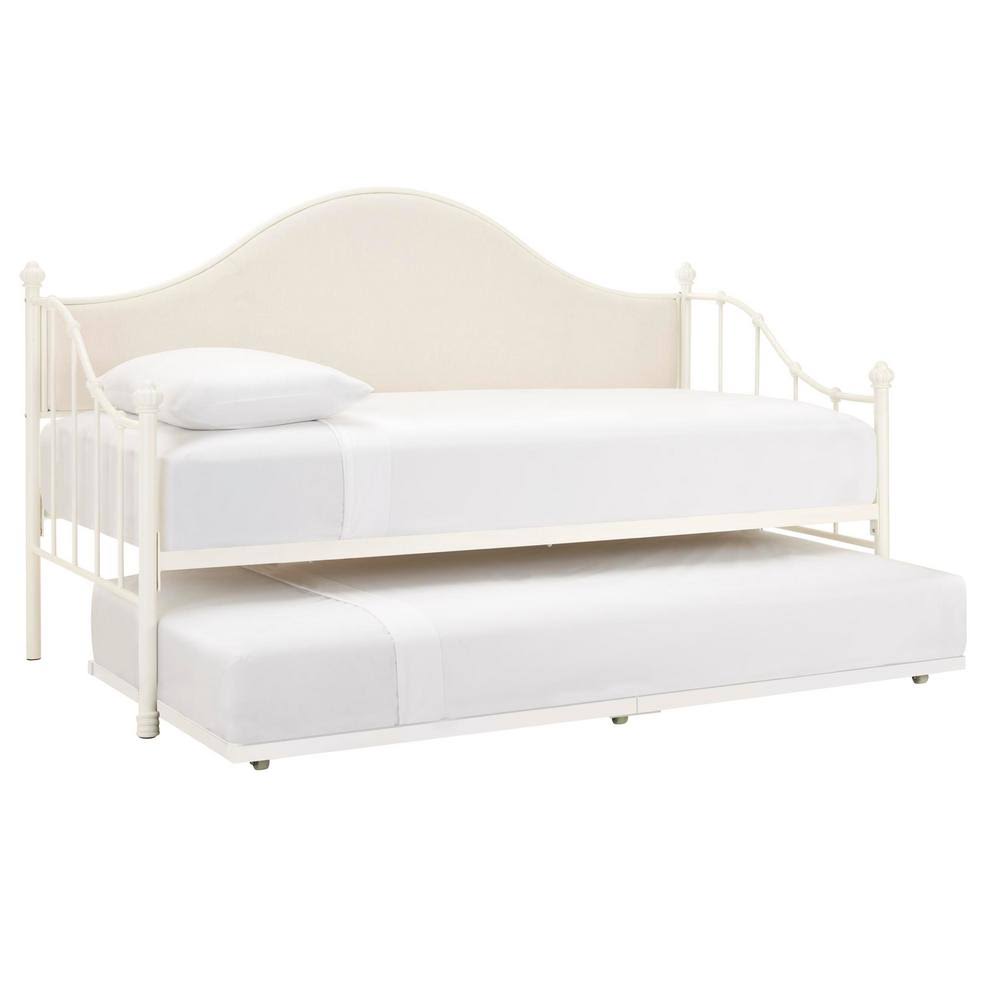 Ivory Metal Upholstered Twin Daybed with Trundle F55967