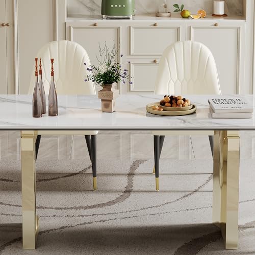 63 inch Clear Rectangular Glass Dining Table with Gold Metal Legs R21487