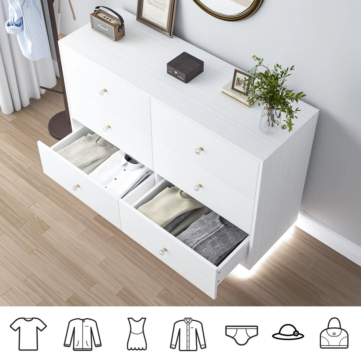 White 6 Drawer Dresser A6992