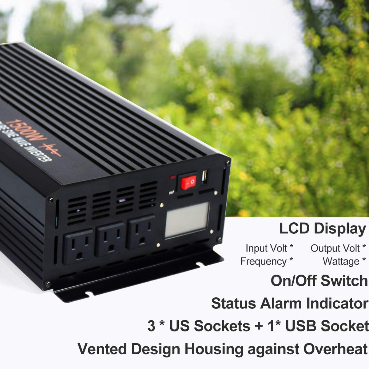 1500 watt Pure Sine Wave Inverter 24v dc to ac 110v 120v with LCD Display Pack of 2 V951581