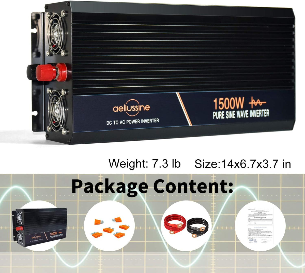 1500 watt Pure Sine Wave Inverter 24v dc to ac 110v 120v with LCD Display Pack of 2 V951581