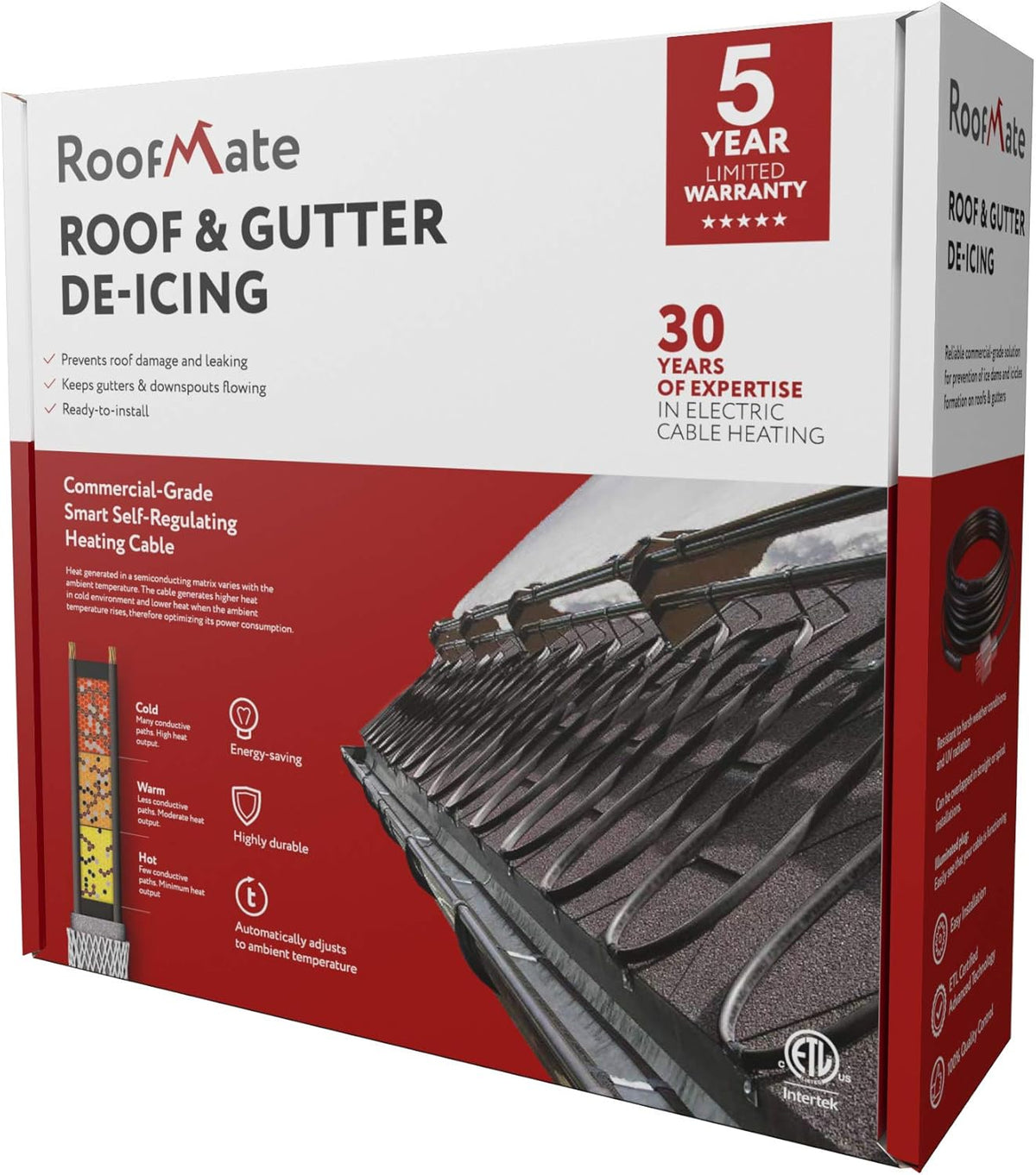 Self-Regulating Heating Cable for Roof & Gutter De-Icing, 120V, 12-Feet, Pack of 2 B82904