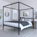 Queen Size Gold Metal Canopy Platform Bed Frame with Wooden Slats A722