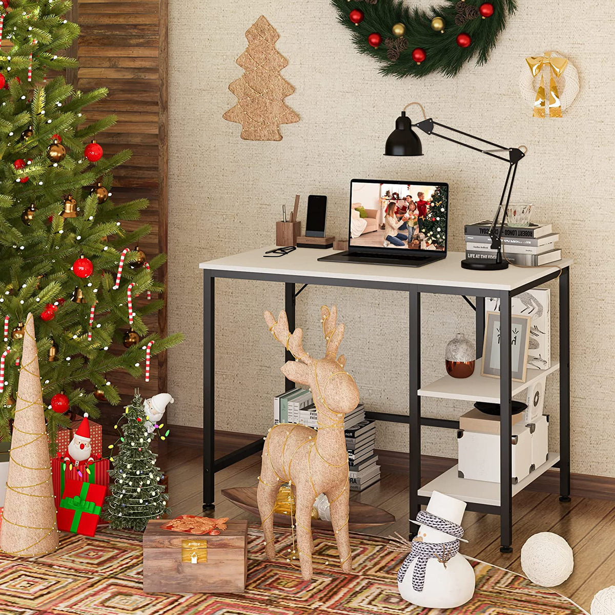 Black Oak Finish 55 inches Computer Desk with Storage Shelf K78695