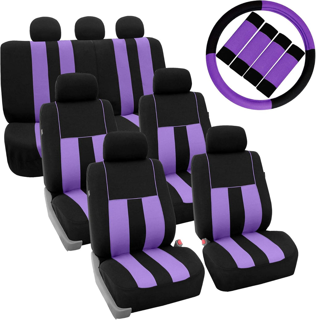 Blue Black Striped Car Seat Covers and Steering Wheel Cover Set D428355