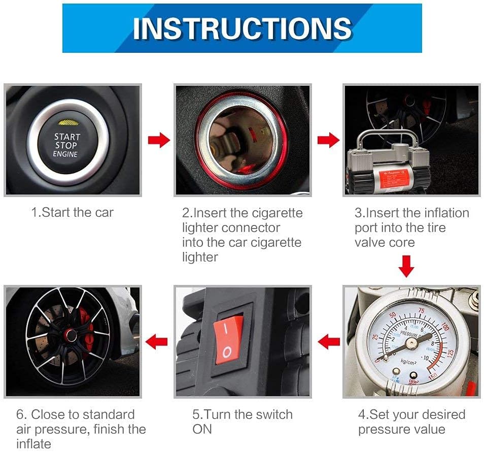 Portable Dual Cylinder 12V DC Air Compressor Tire Inflator U1099