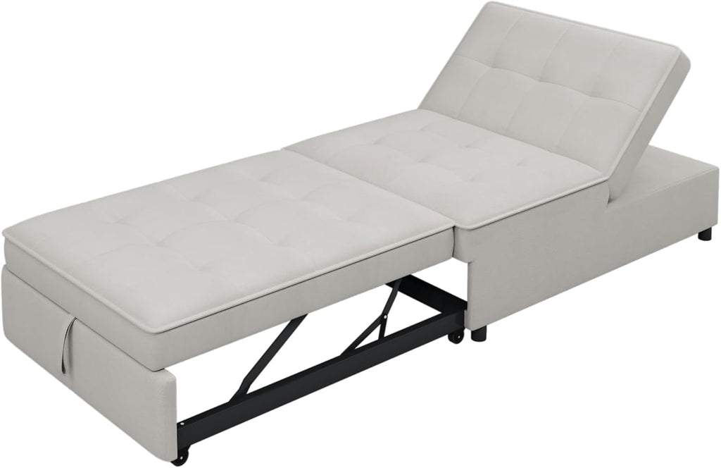 White 4-in-1 Folding Ottoman Bed with Storage Pocket and USB Port K2033