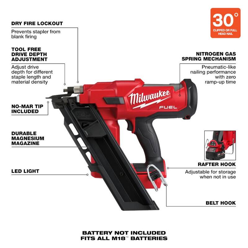 M18 FUEL 3-1/2 in. 18-Volt 30-Degree Lithium-Ion Brushless Cordless Framing Nailer J555208