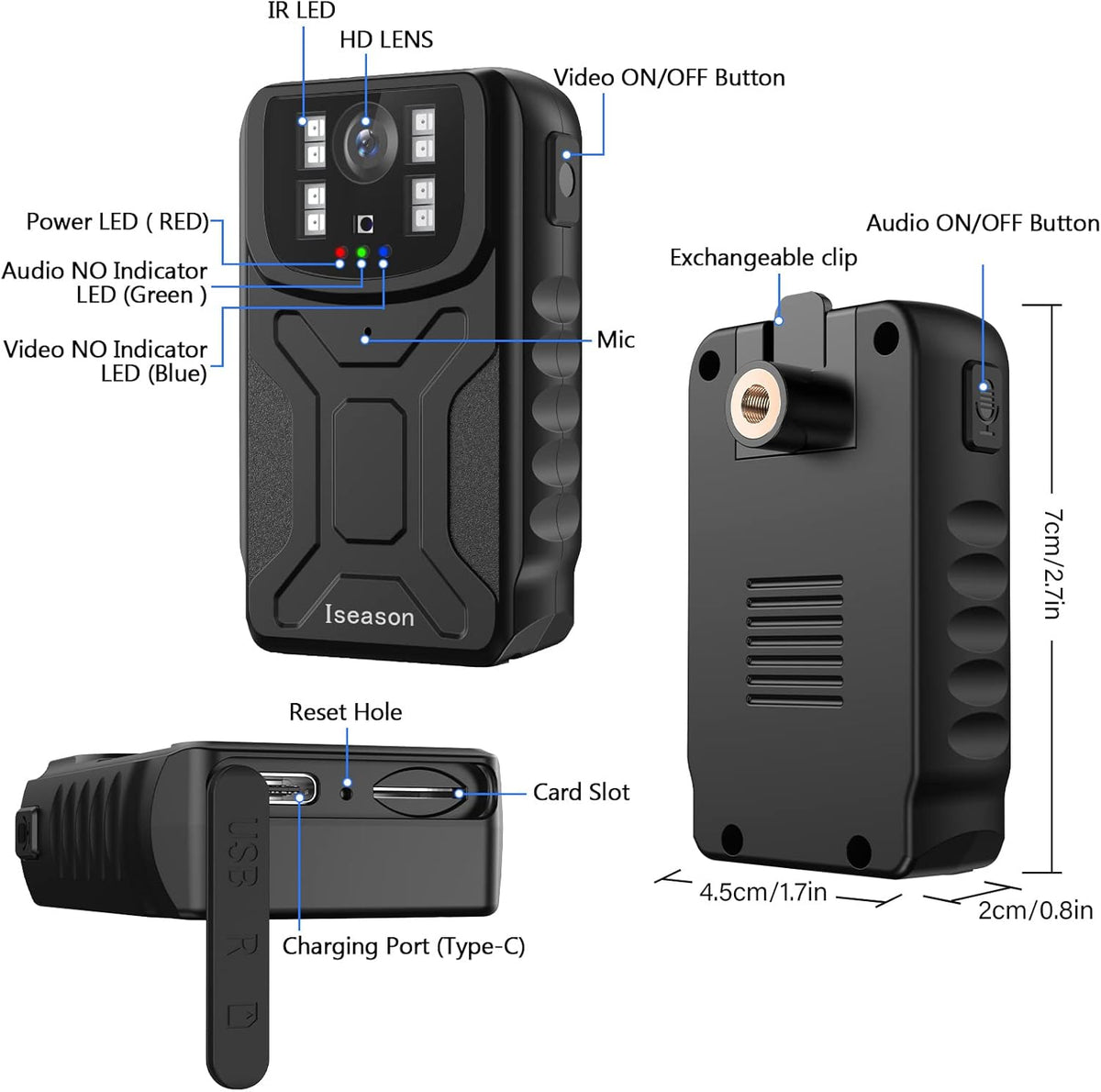32G Memory Body Worn Camera with Night Vision, Pack of 2 V83885