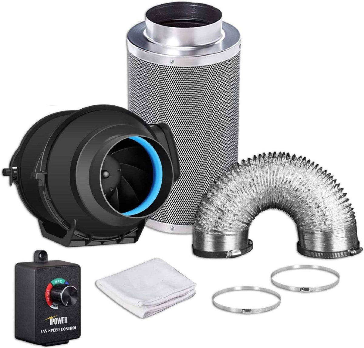 8 Inch 500 CFM Inline Fan Carbon Filter 25 Feet Ducting Combo M939