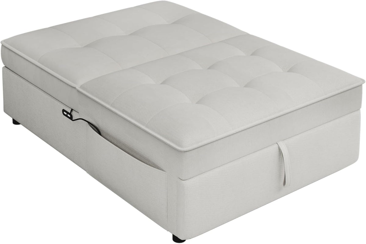 White 4-in-1 Folding Ottoman Bed with Storage Pocket and USB Port K2033