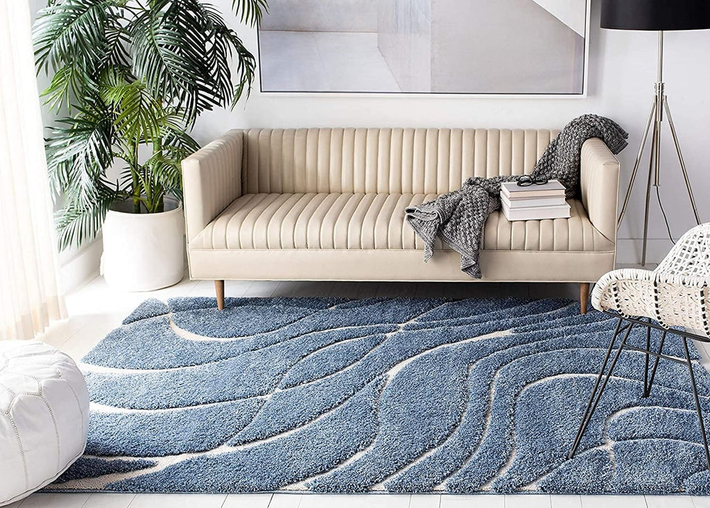 Light Blue & Cream 8'6" x 12' Area Rug Z5293