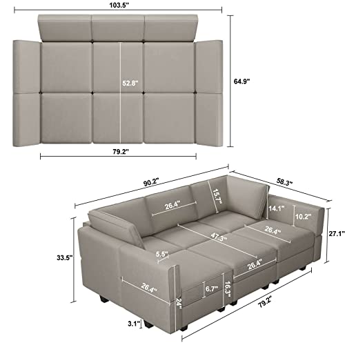 Modular Velvet Sectional Sofa with Chaise Lounge Storage Chaise Bed Couch Grey Q331