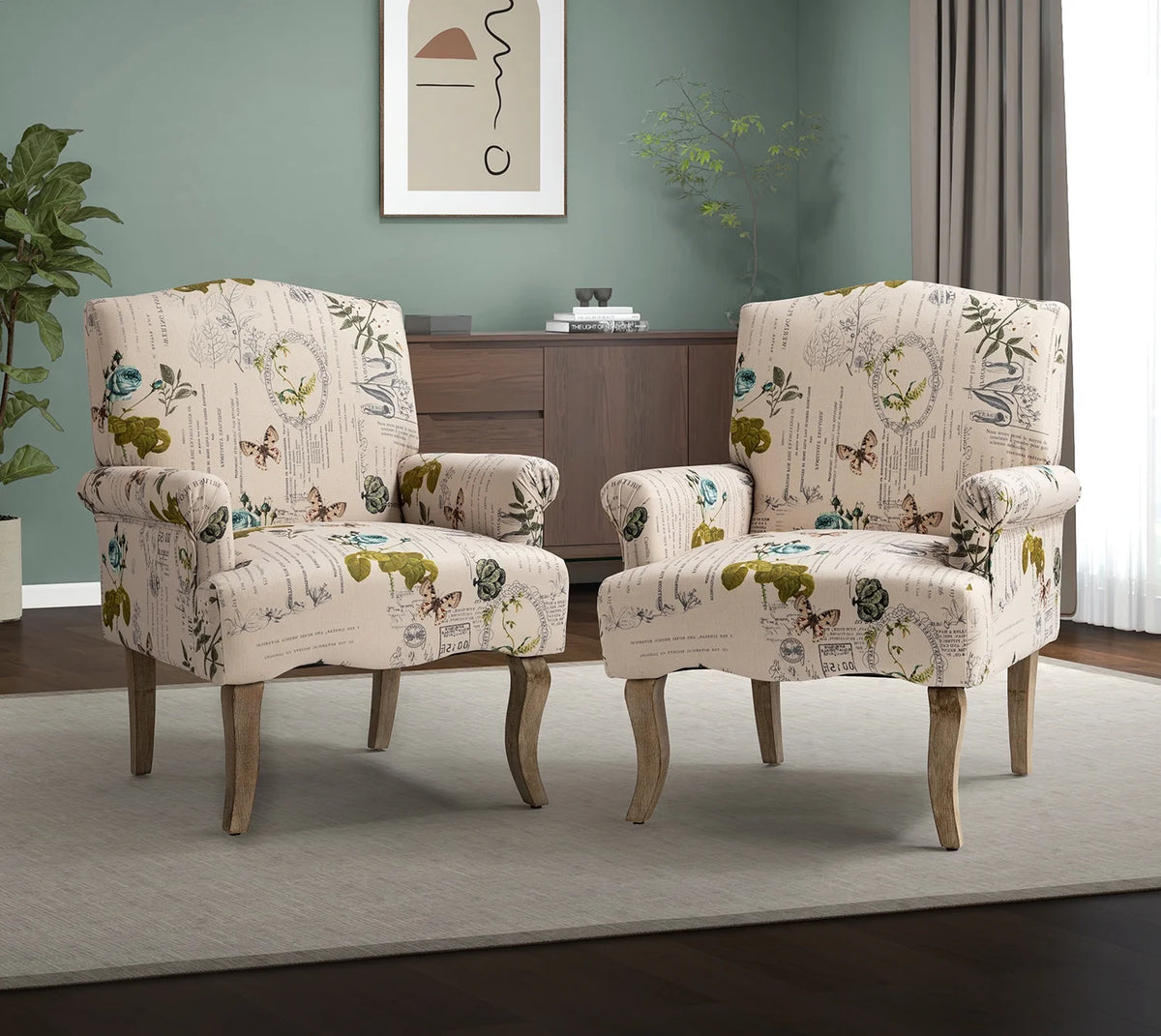 Upholstered Armchair Set of 2 with Pattern & Wooden Legs K7572