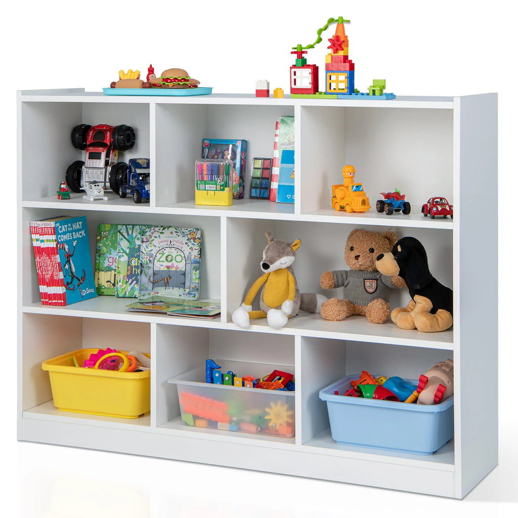 White 3-tier 8-Cube Floor Standing Storage Bookcase J91518