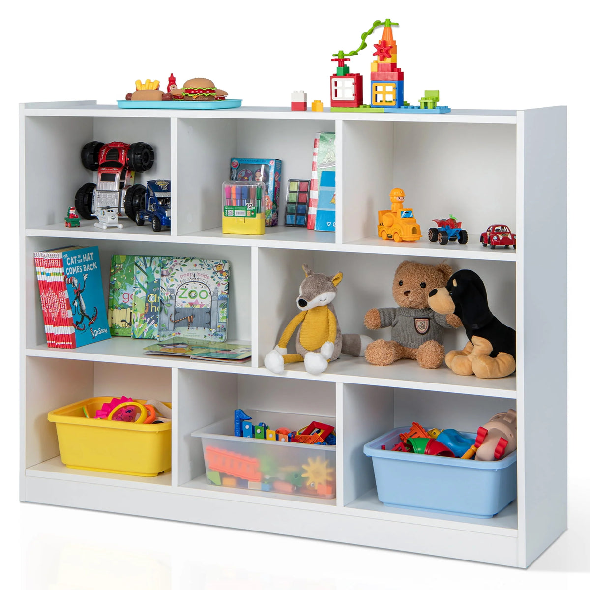 White 3-tier 8-Cube Floor Standing Storage Bookcase J91518