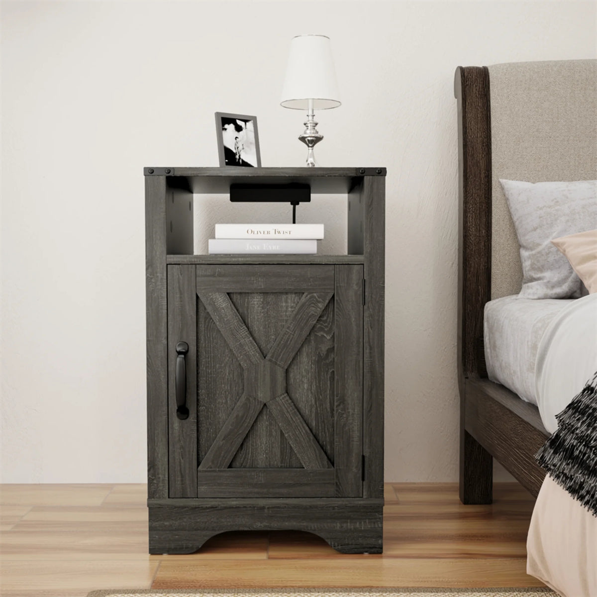 Rustic Wood Nightstand with Charging Station T27568