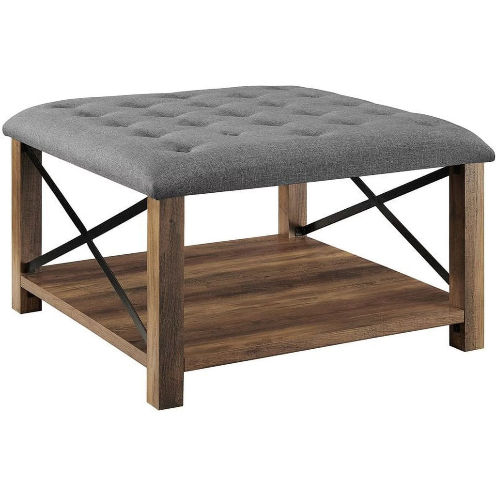 30" Square Tufted Fabric Upholstered Ottoman in Gray Z6064