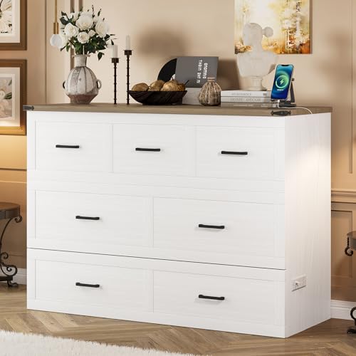 Queen Size White Foldable Murphy Bed with Charging Station T698