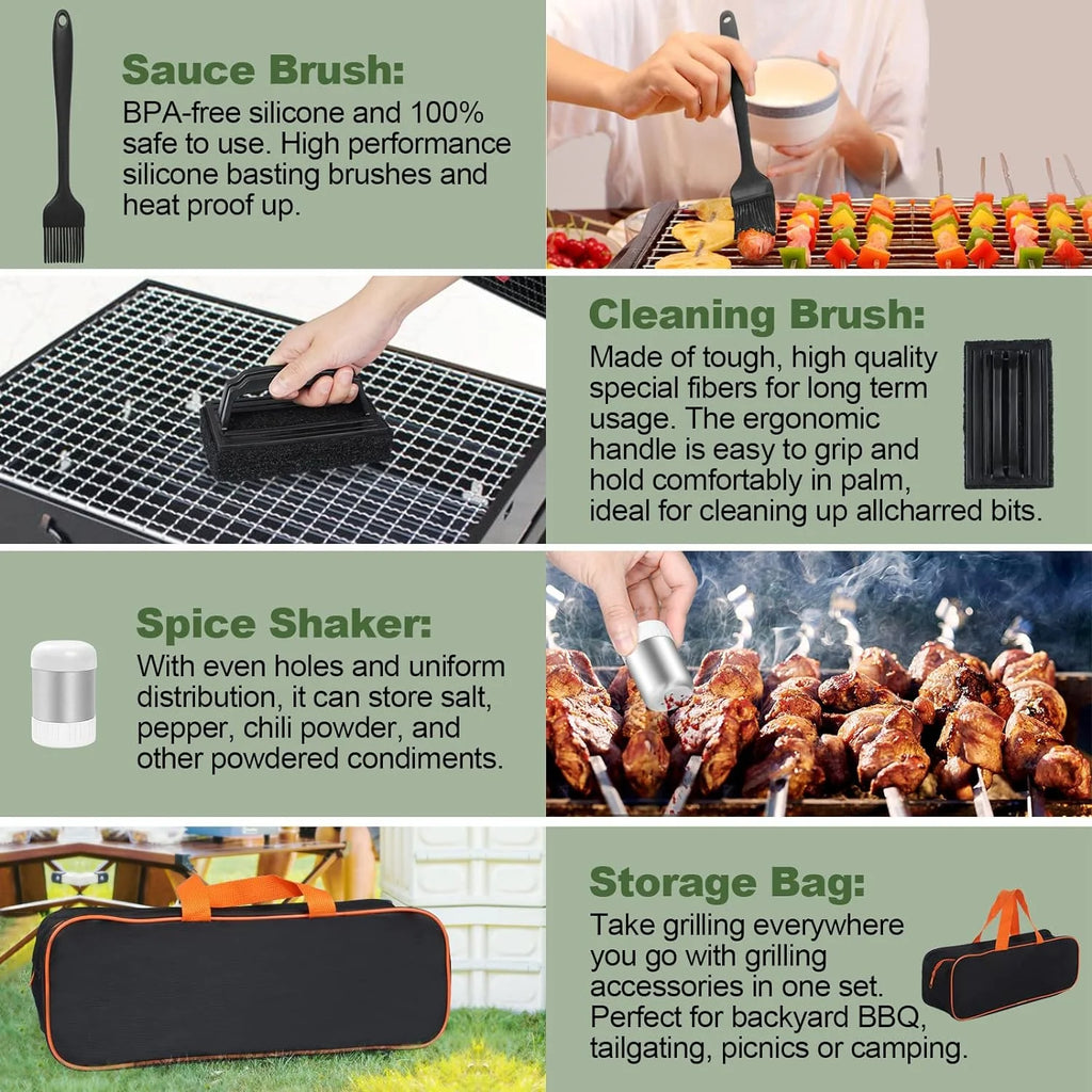 17PCS Flat Top Grill Accessories Set with Spatulas, Basting Cover, Scraper D39530