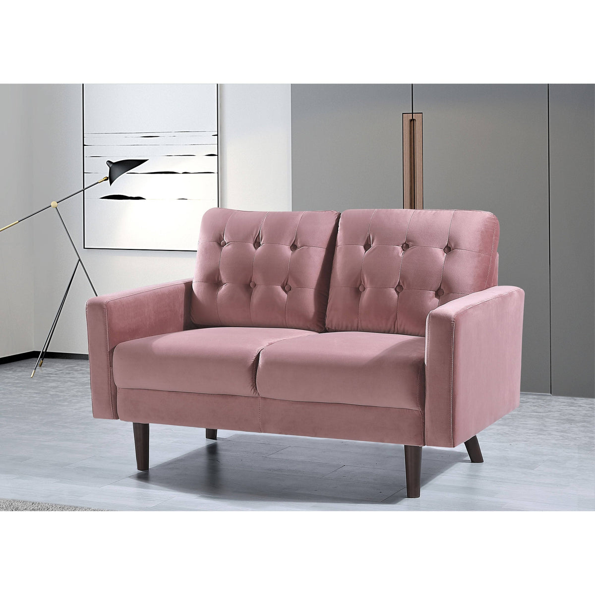 Pink Velvet Tufted Loveseat V97343