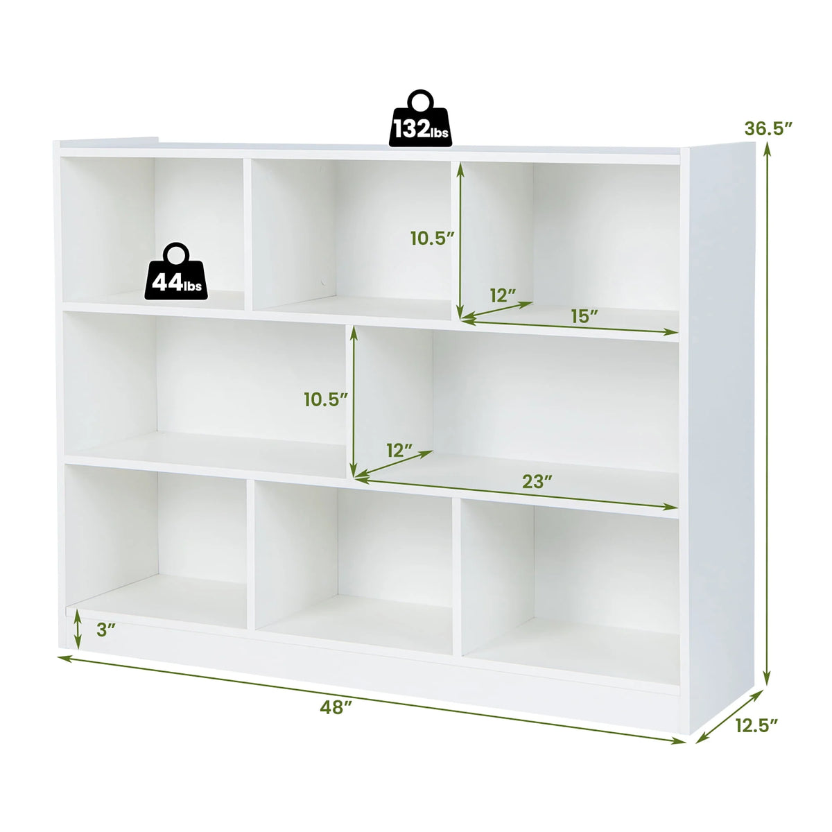 White 3-tier 8-Cube Floor Standing Storage Bookcase J91518