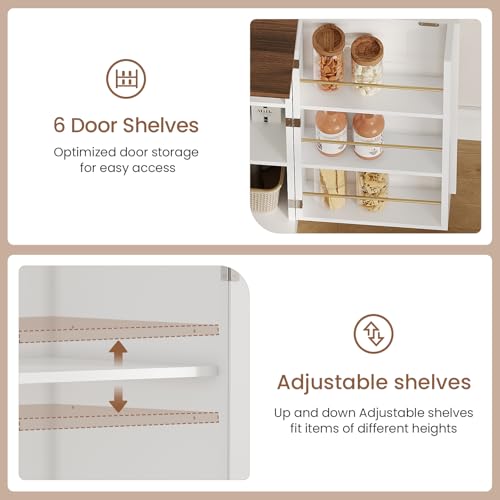 White Buffet Cabinet with Charging Station and Adjustable Shelves M480