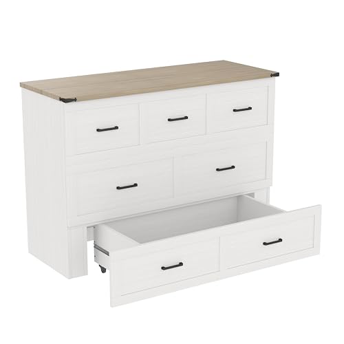 Queen Size White Foldable Murphy Bed with Charging Station T698