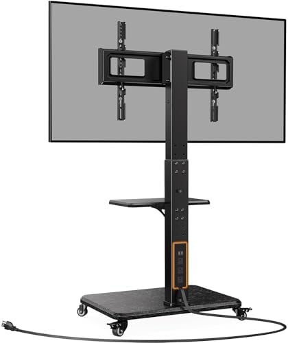 White Tilt & Swivel Rolling TV Stand with Power Outlet U39433