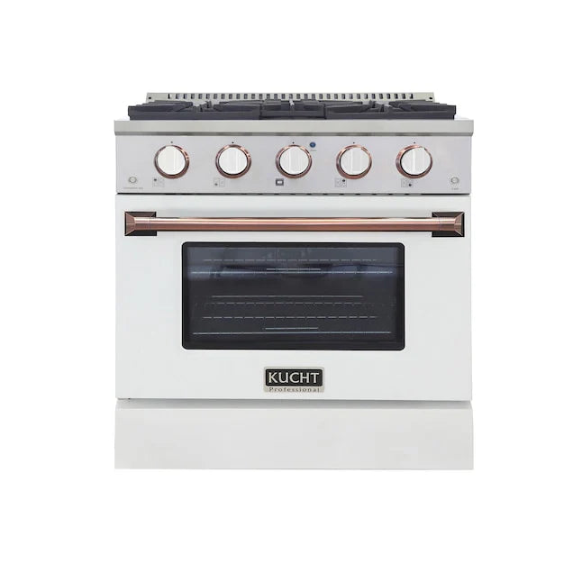 30 Pro-Style Natural Gas Dual Fuel Range White Rose Gold Accents O409