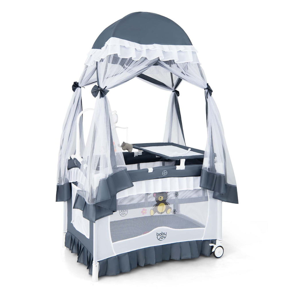 Portable 4 in 1 Baby Playard Crib with Changing Table Pink F5499