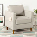 Sand Gray Beige Fabric Armchair with Armrest Pockets H133044