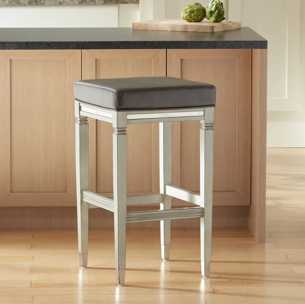 Wood Bar Stool Gray Faux Leather Footrest R716473
