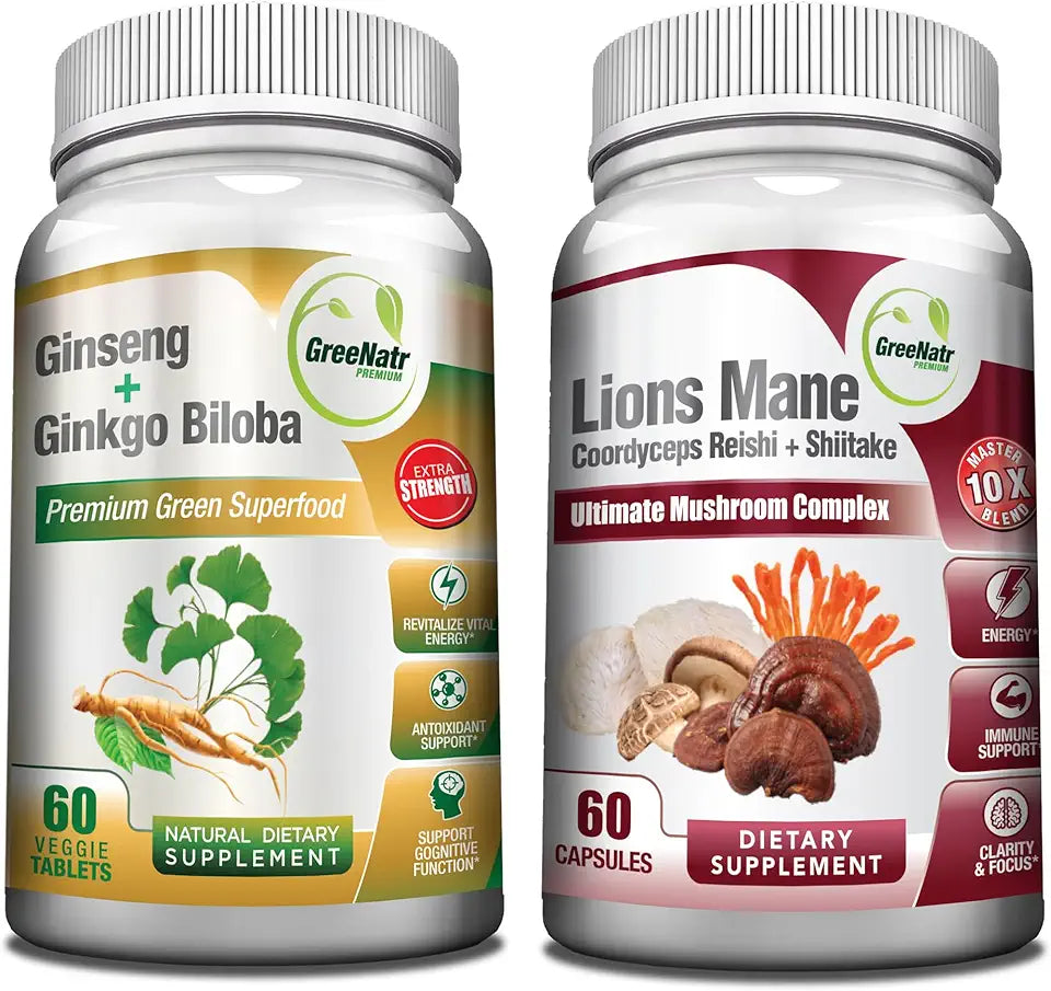 10-in-1 Mushroom Supplement with Lions Mane, Cordyceps, Shiitake, Chaga, Turkey Tail, Ginseng Root and Ginkgo Biloba Y76465