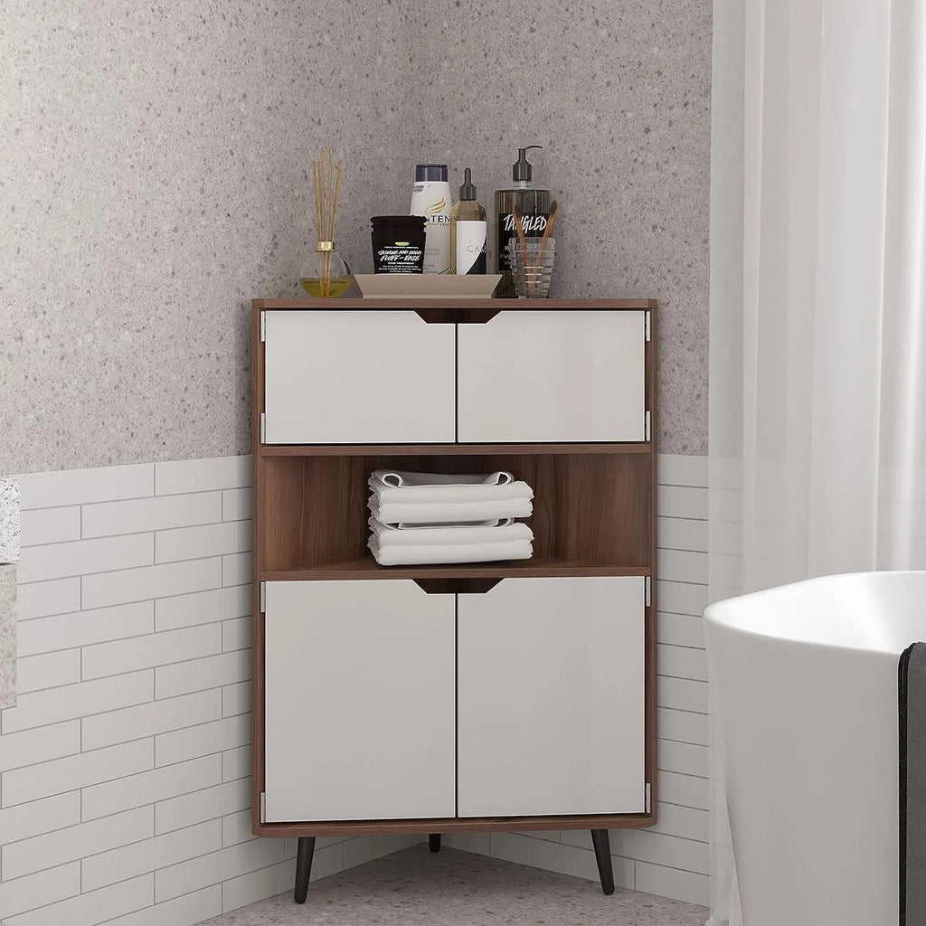 4-Tier Wood Corner Storage Cabinet with 4-Door Cabinet & 1 Cube O4222