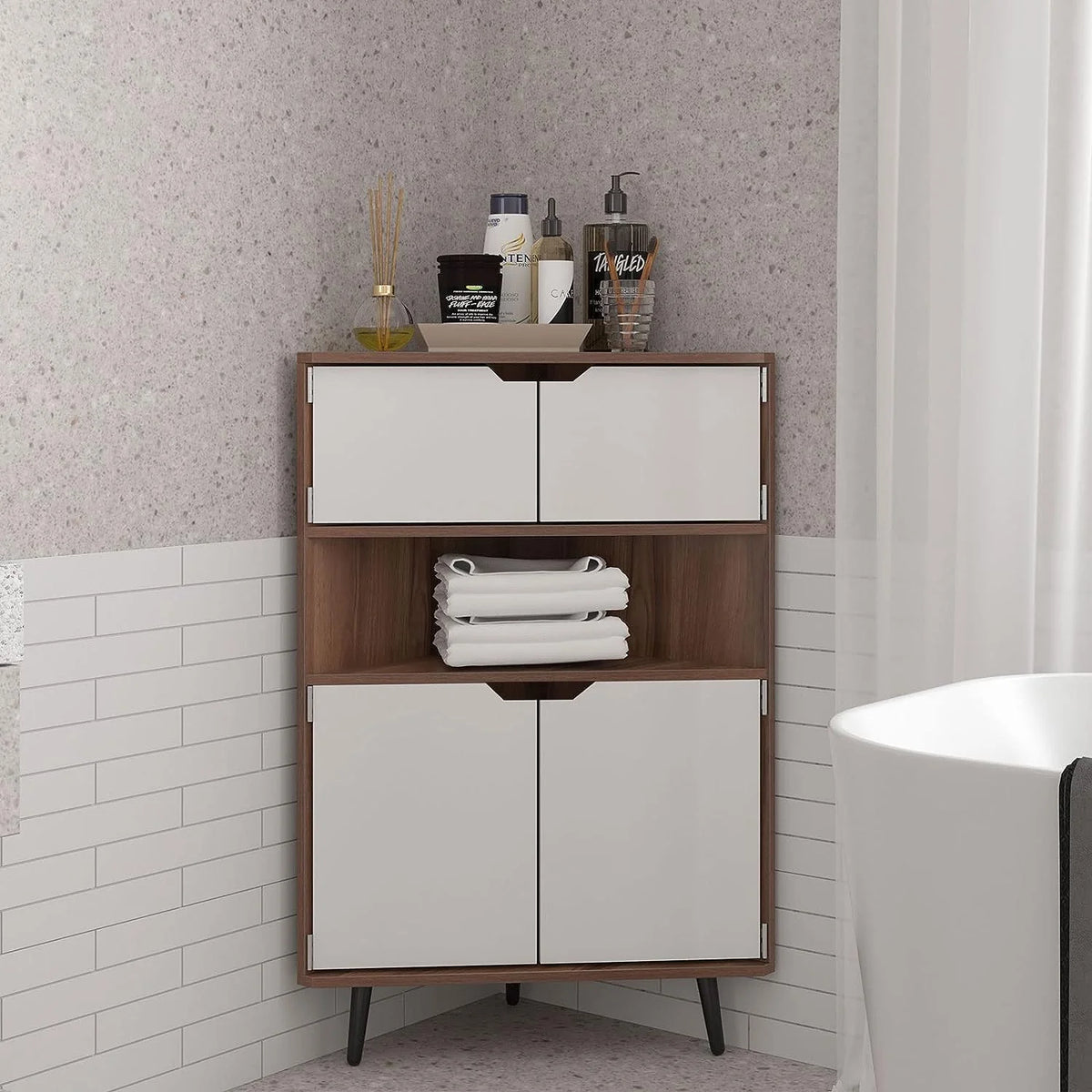 4-Tier Wood Corner Storage Cabinet with 4-Door Cabinet & 1 Cube O4222