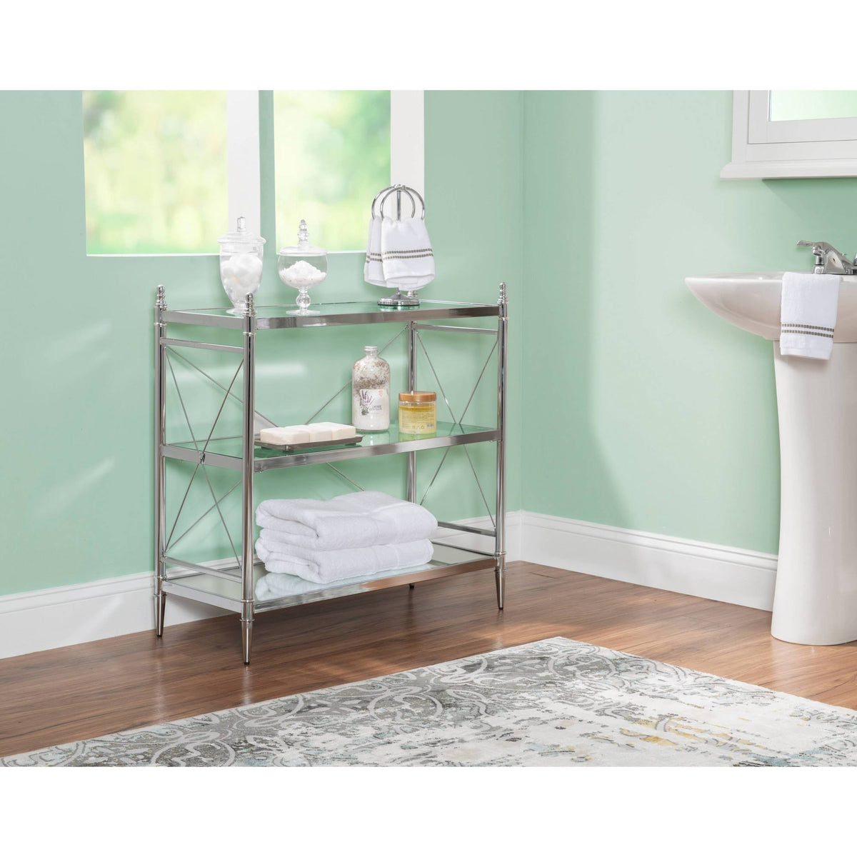 Chrome and Glass Floor Console X91896