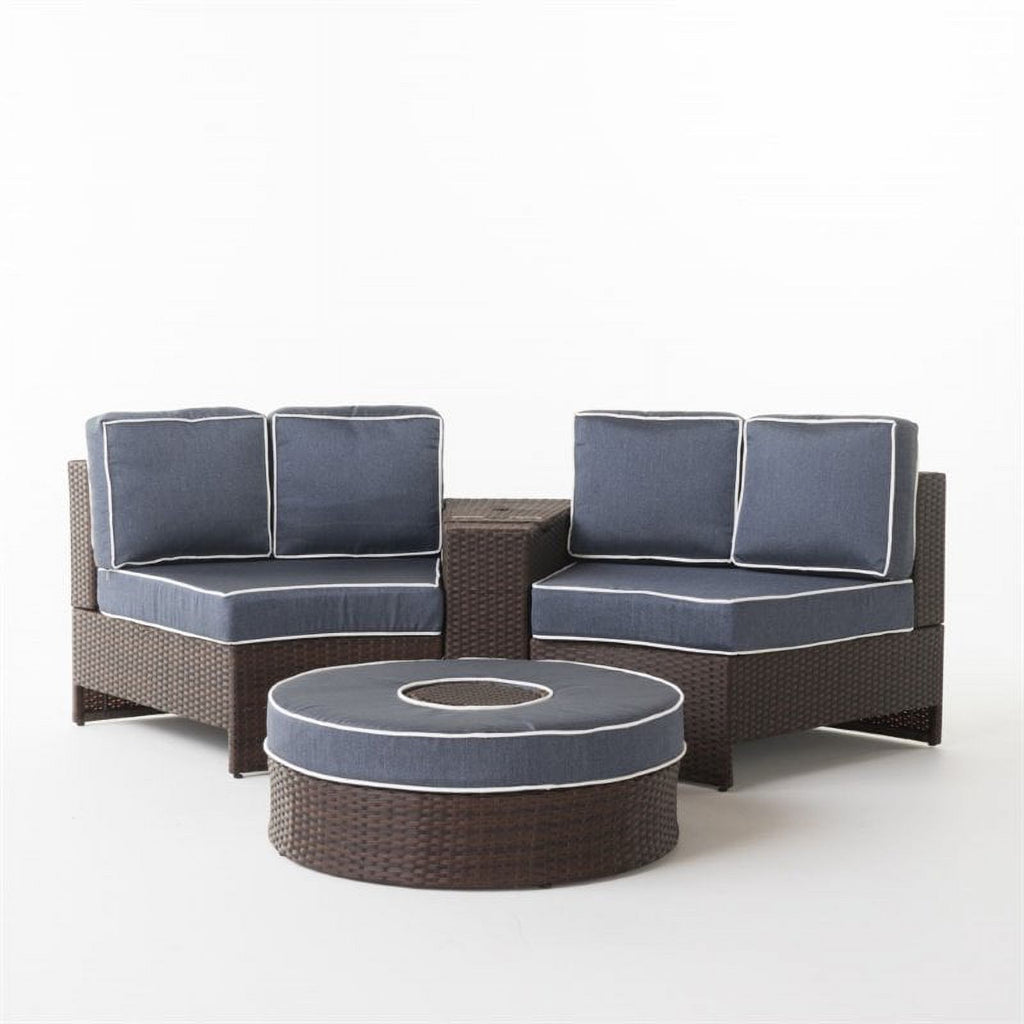 Navy Blue 4 Piece Outdoor Wicker Sectional Sofa Set B378509