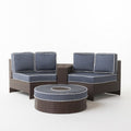 Navy Blue 4 Piece Outdoor Wicker Sectional Sofa Set B378509