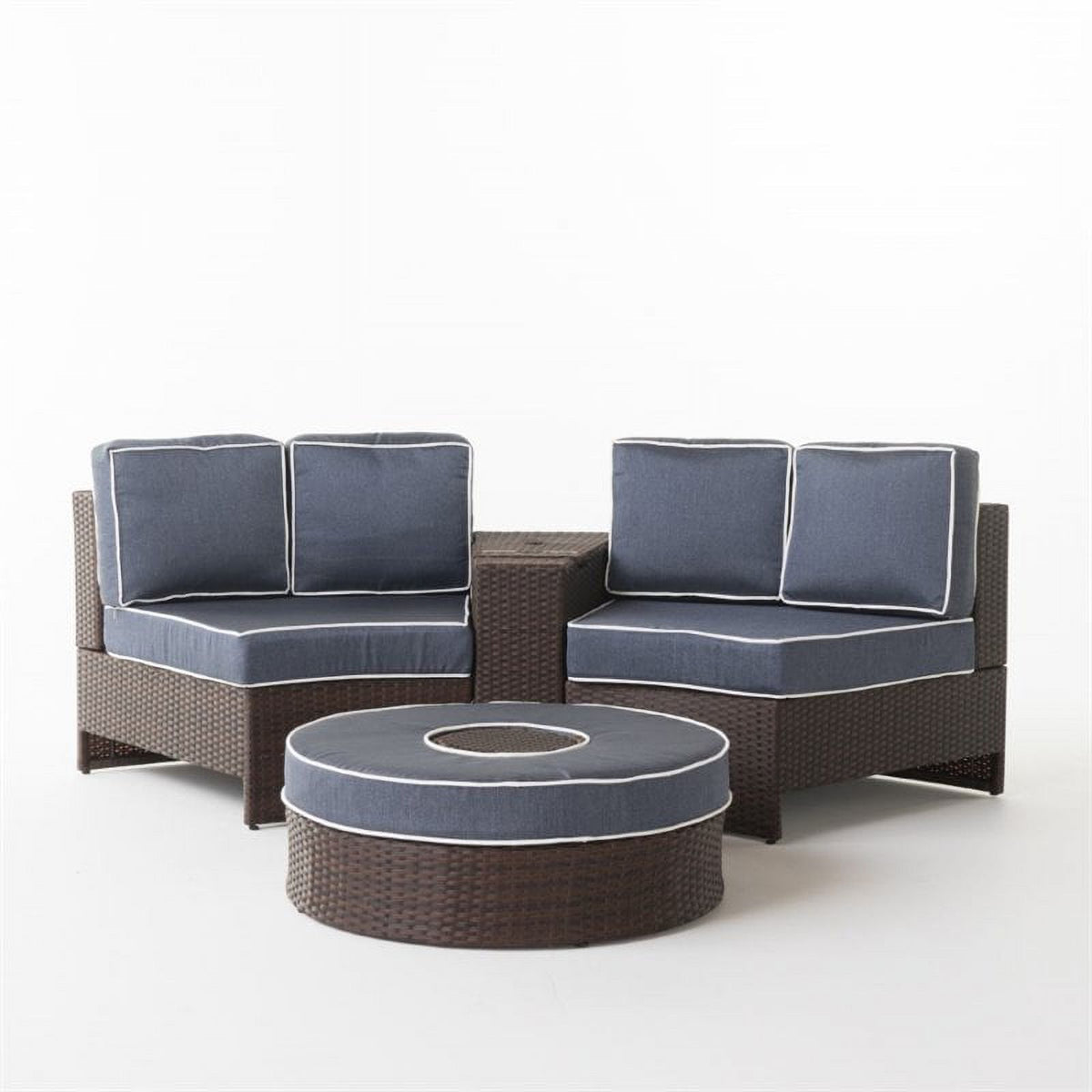 Navy Blue 4 Piece Outdoor Wicker Sectional Sofa Set B378509