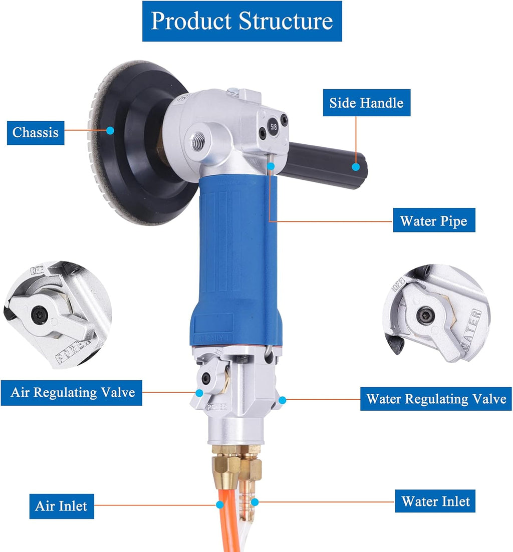 4" Pneumatic Wet Polisher Grinder with 7 Pieces Polishing Pads T557563