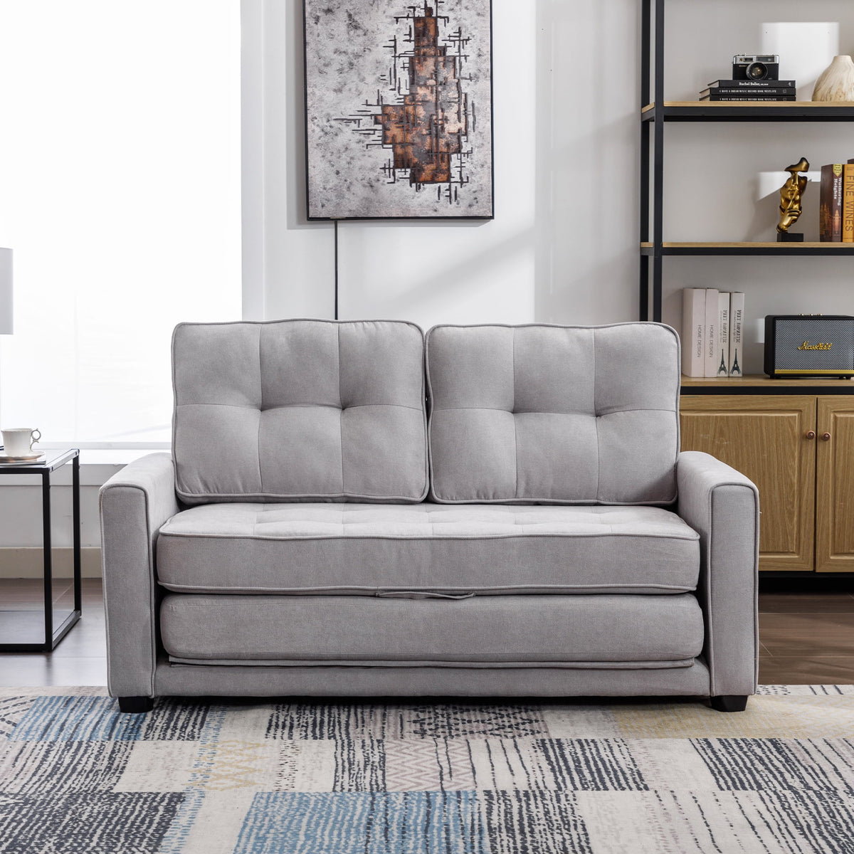 Grey Upholstered Loveseat Sofa with Pull-Out Bed U790